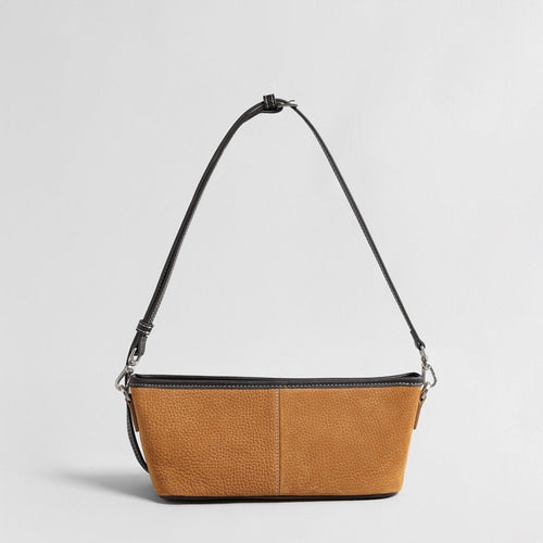 Vintage Pebbled Suede Baguette Bag – Contrast Strap Crossbody Bag