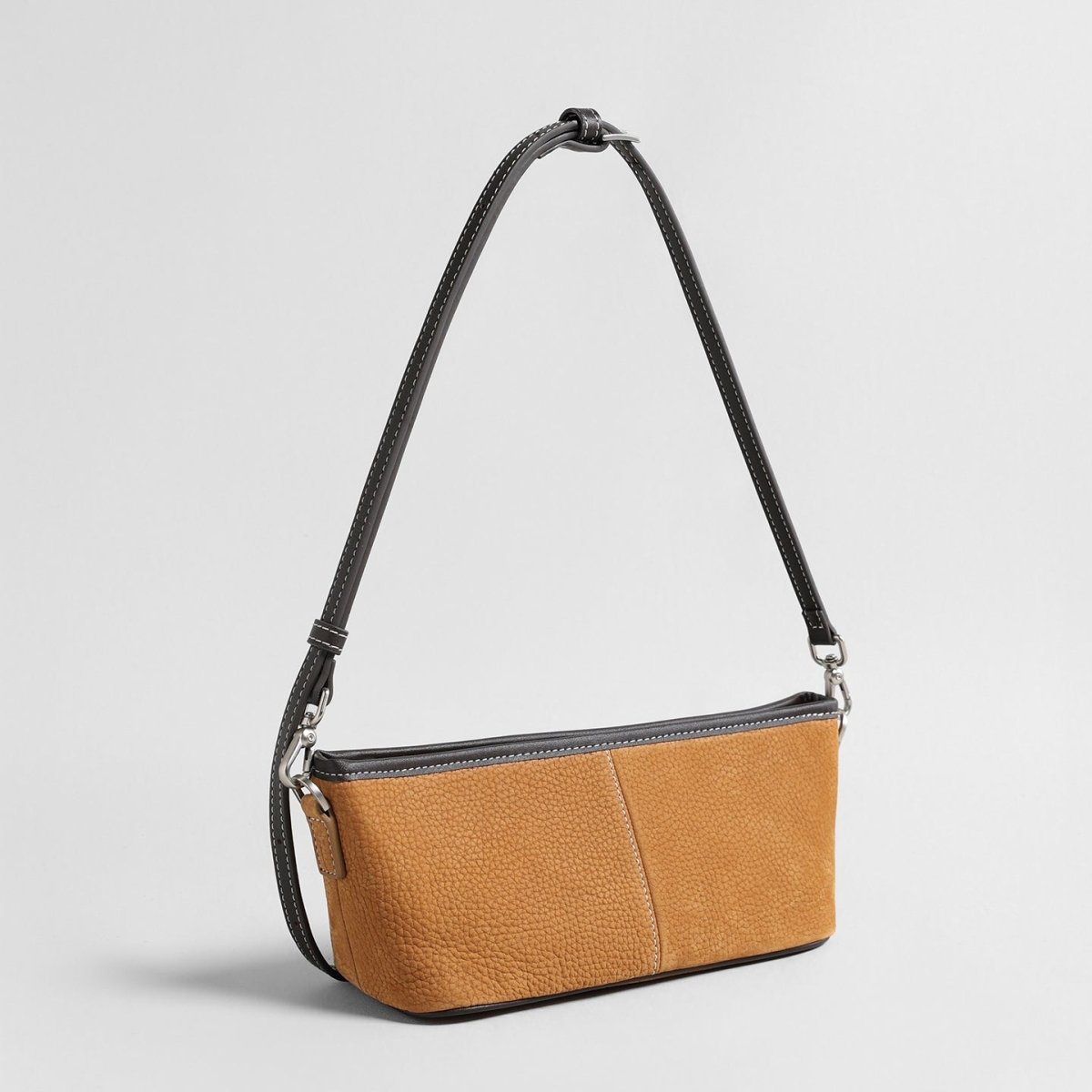 Vintage Pebbled Suede Baguette Bag – Contrast Strap Crossbody Bag