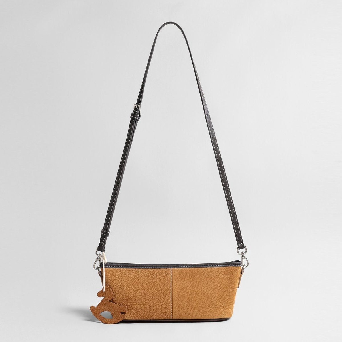 Vintage Pebbled Suede Baguette Bag – Contrast Strap Crossbody Bag