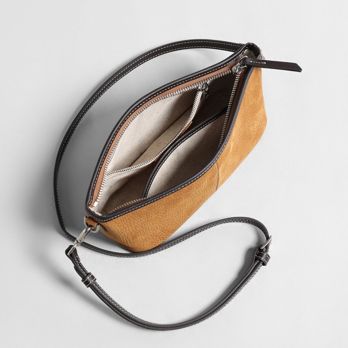 Vintage Pebbled Suede Baguette Bag – Contrast Strap Crossbody Bag
