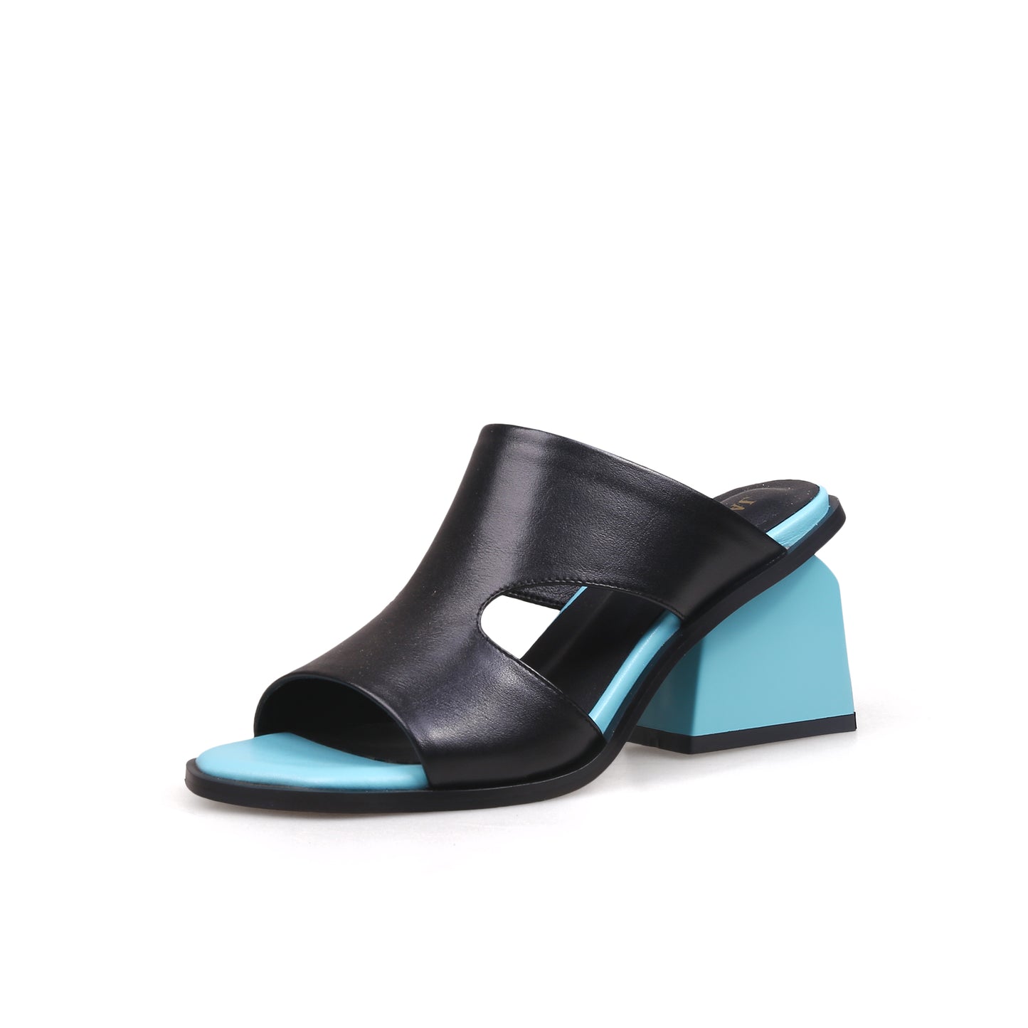 peep toe cutout chunky sandals all black 2