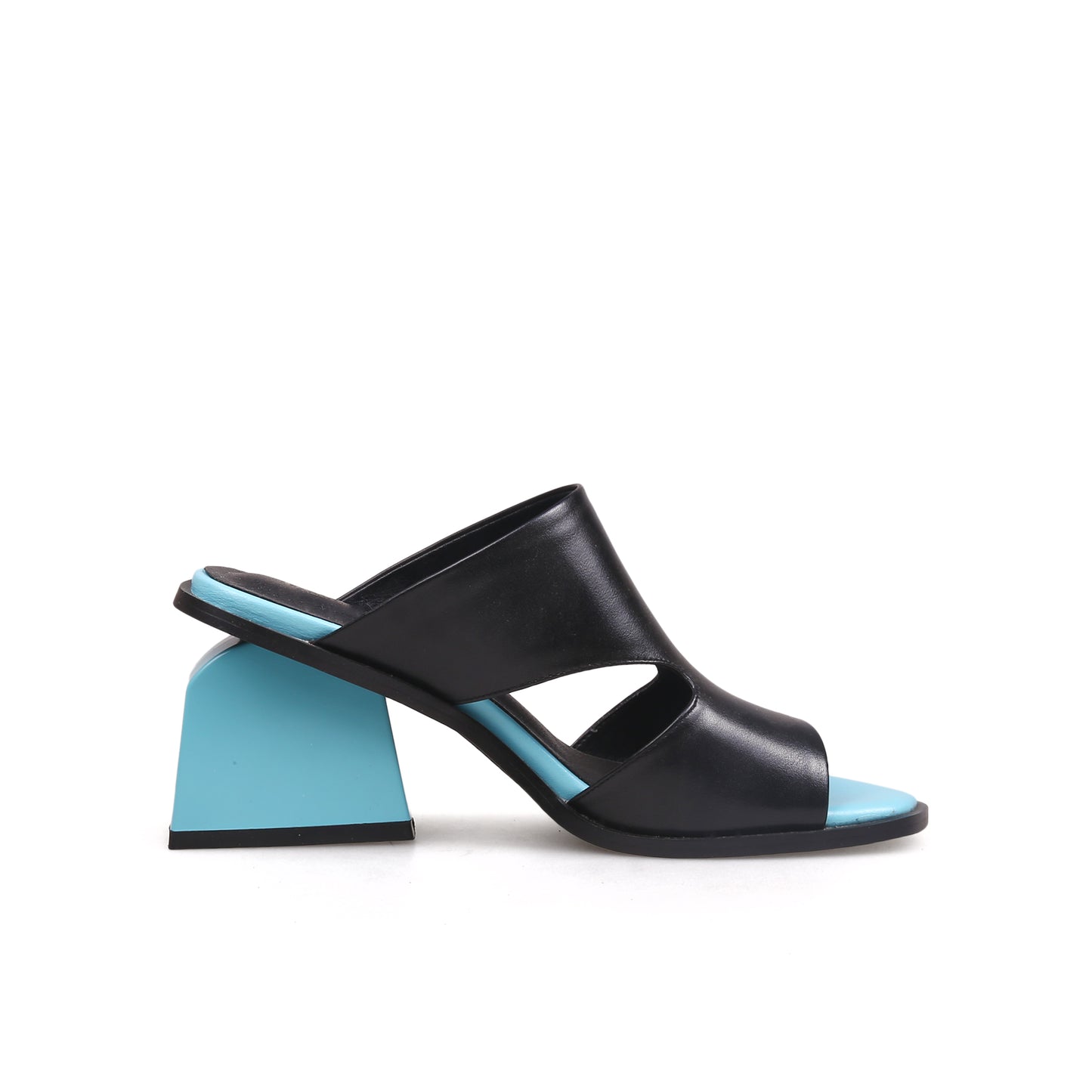 peep toe cutout chunky sandals all black 3