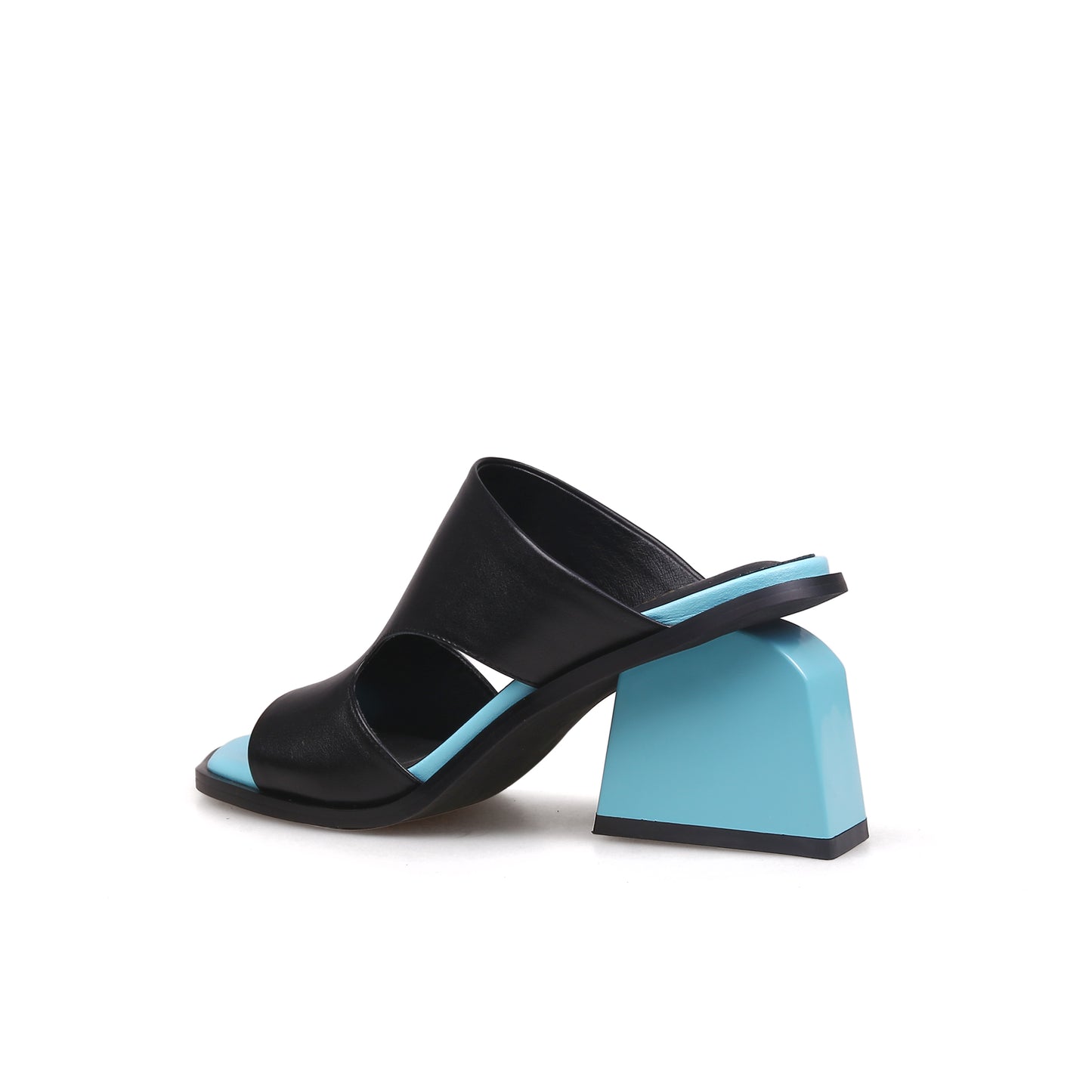 peep toe cutout chunky sandals all black 4