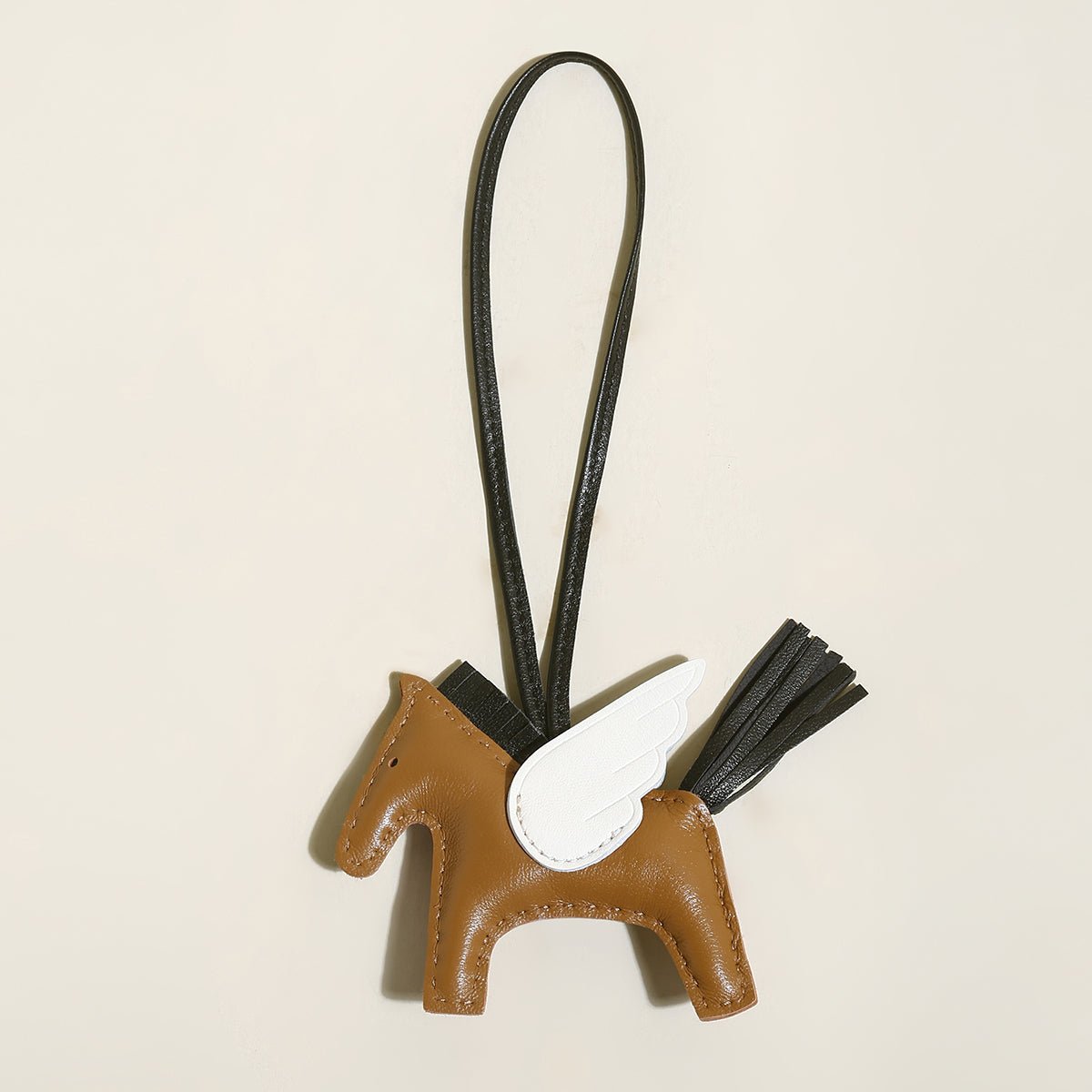 Pegasus Winged Horse Leather Bag Charm – Equestrian Tassel Keychain Accessory