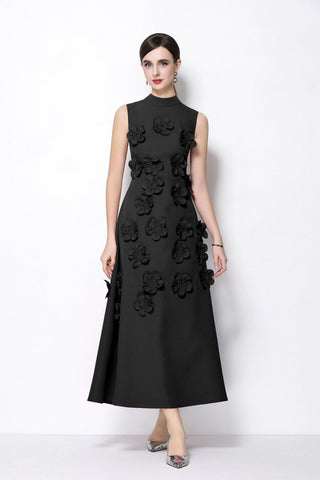 Petal Luxe 3D Floral Mock Neck Maxi Dress