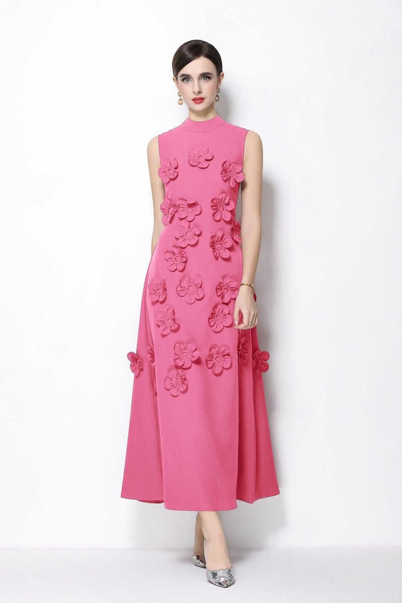 Petal Luxe 3D Floral Mock Neck Maxi Dress