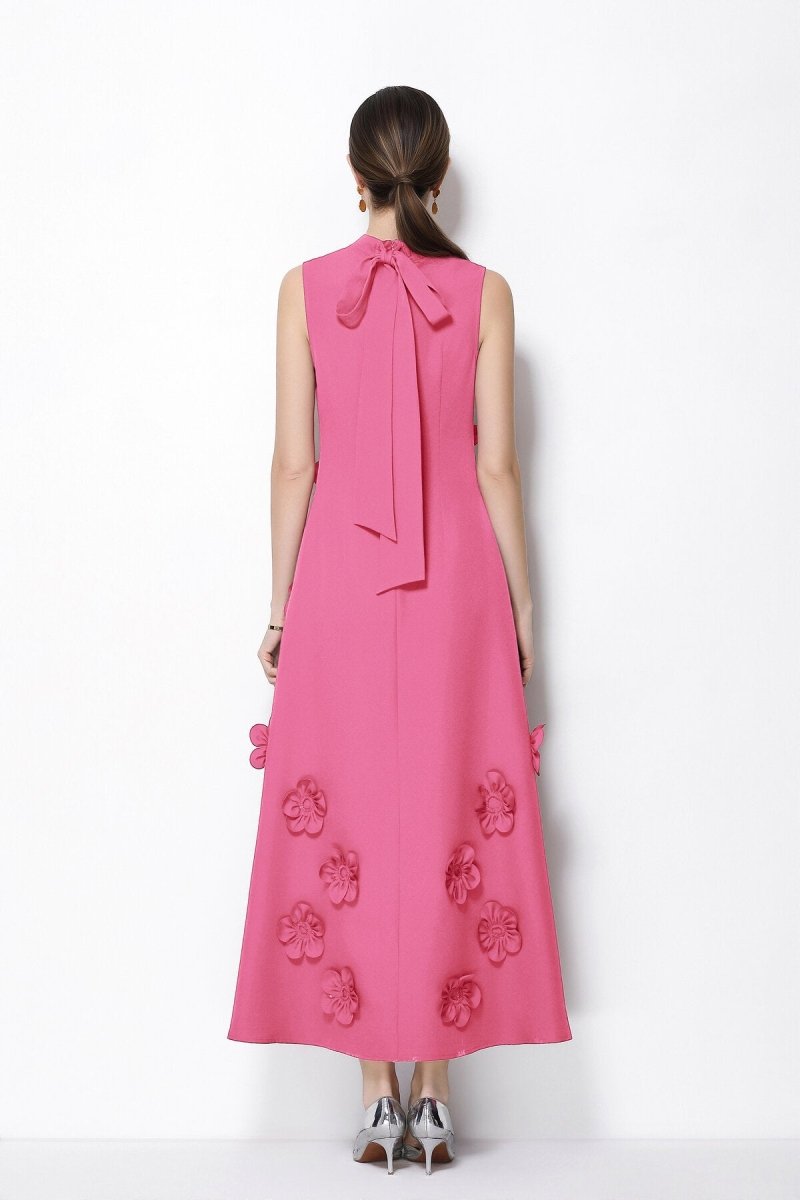 Petal Luxe 3D Floral Mock Neck Maxi Dress