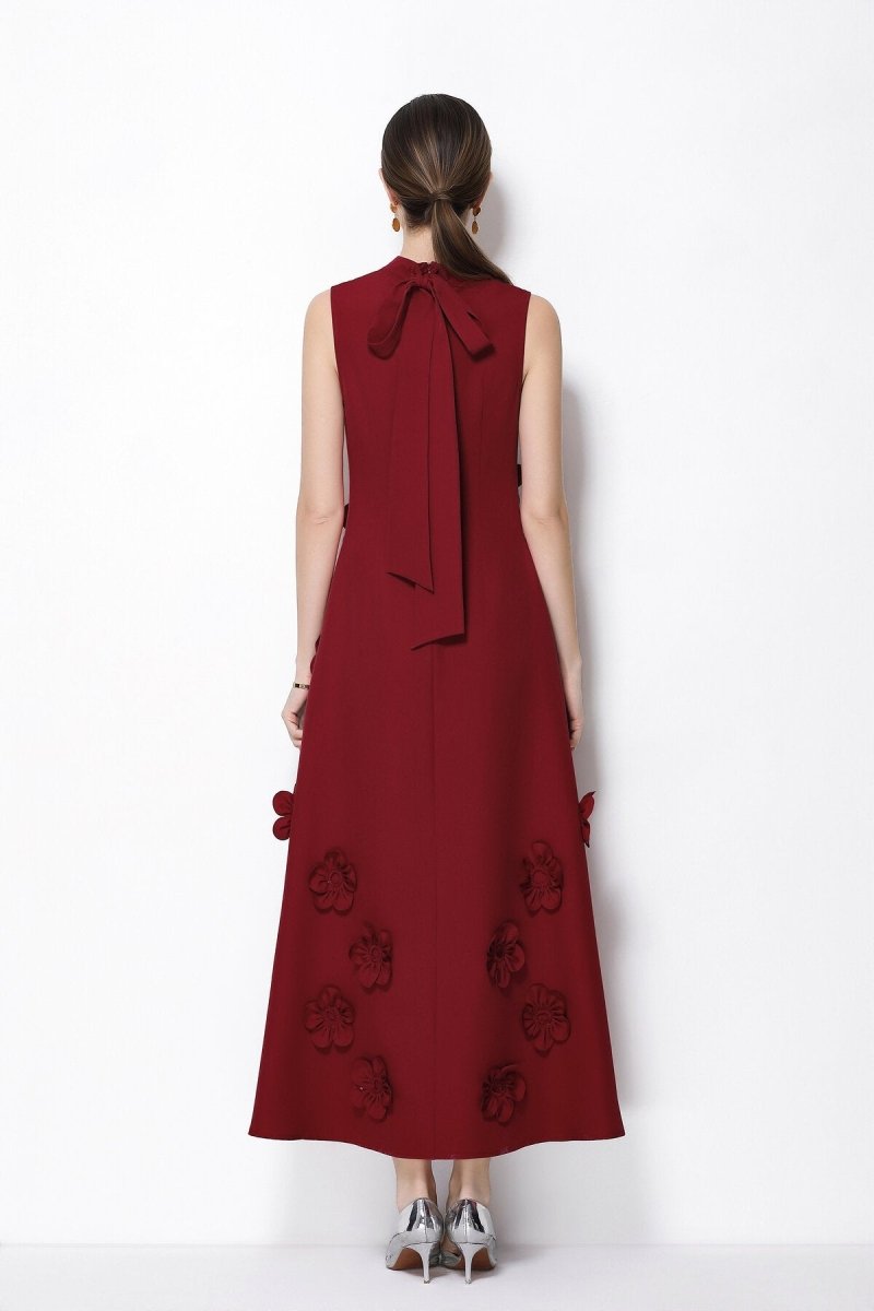 Petal Luxe 3D Floral Mock Neck Maxi Dress