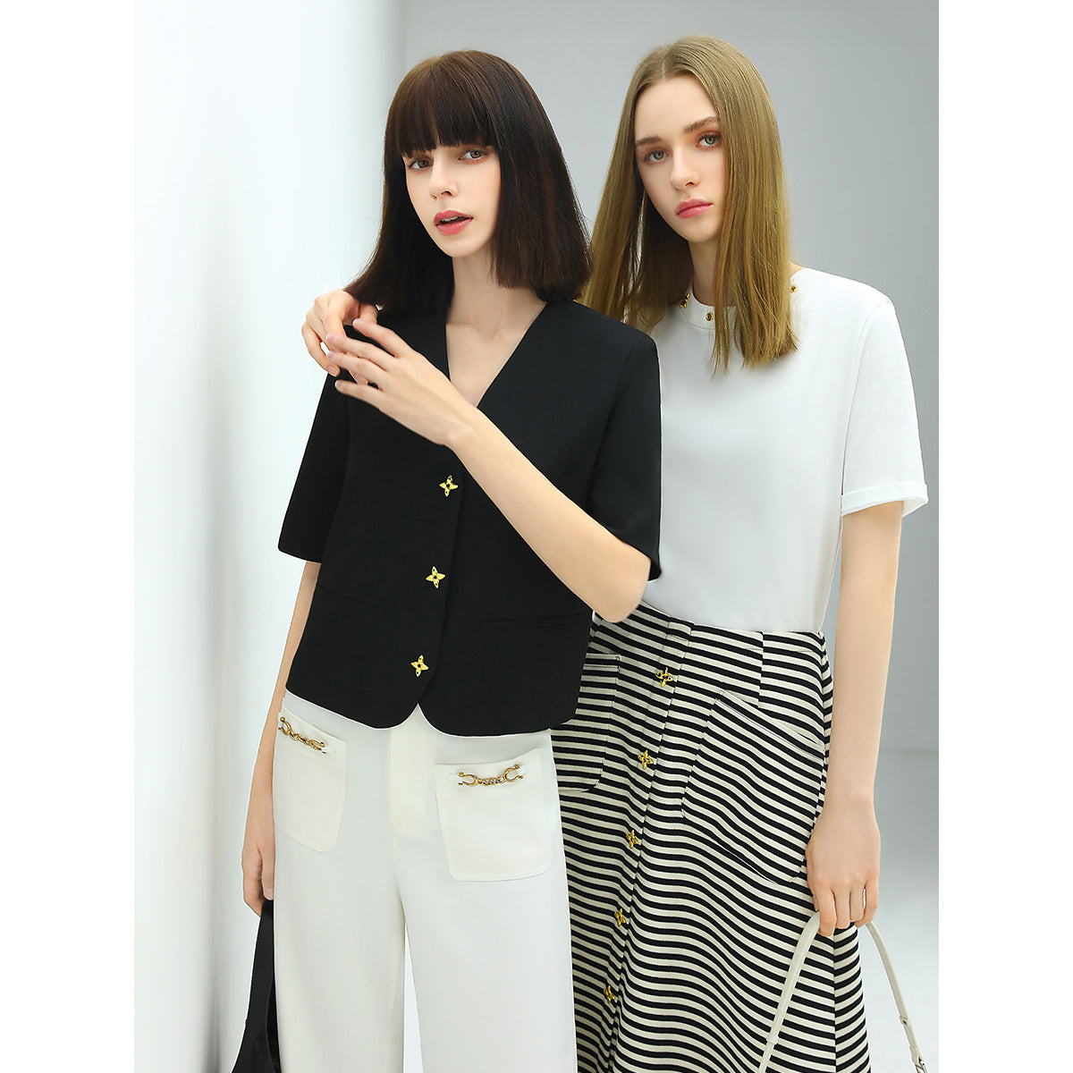 petite cropped black blazer with gold button embellishments all black 2