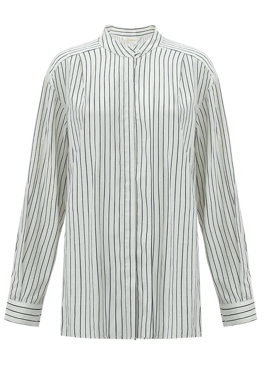 Pin Tuck Stripe Collared Long Sleeve Shirt - 0cm