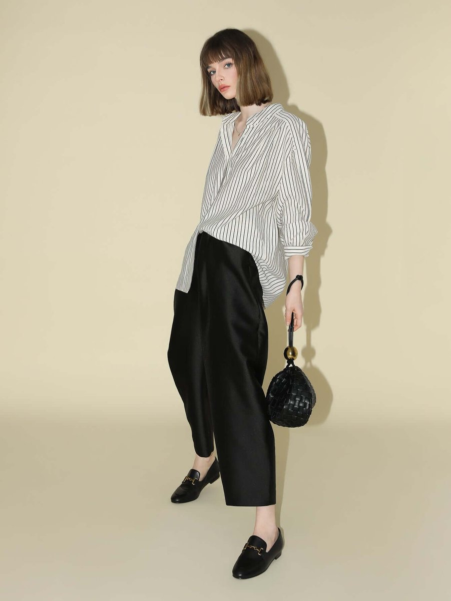 Pin Tuck Stripe Collared Long Sleeve Shirt - 0cm