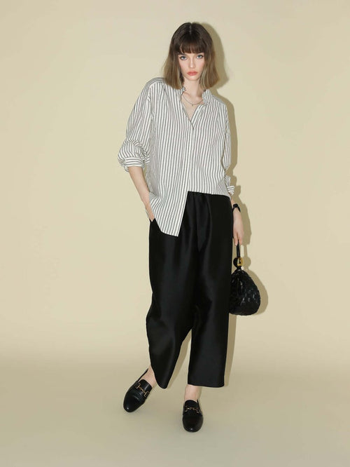 Pin Tuck Stripe Collared Long Sleeve Shirt - 0cm
