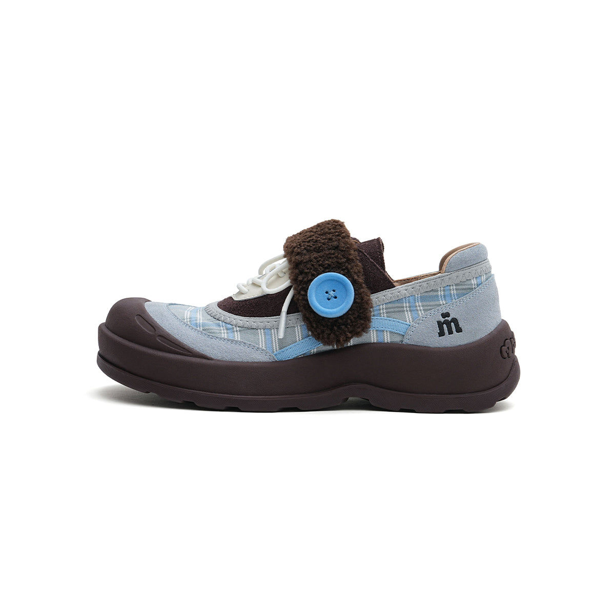 plaid strap on lace up sneakers all blue 1