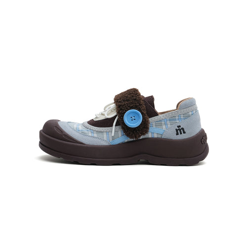 plaid strap on lace up sneakers all blue 1