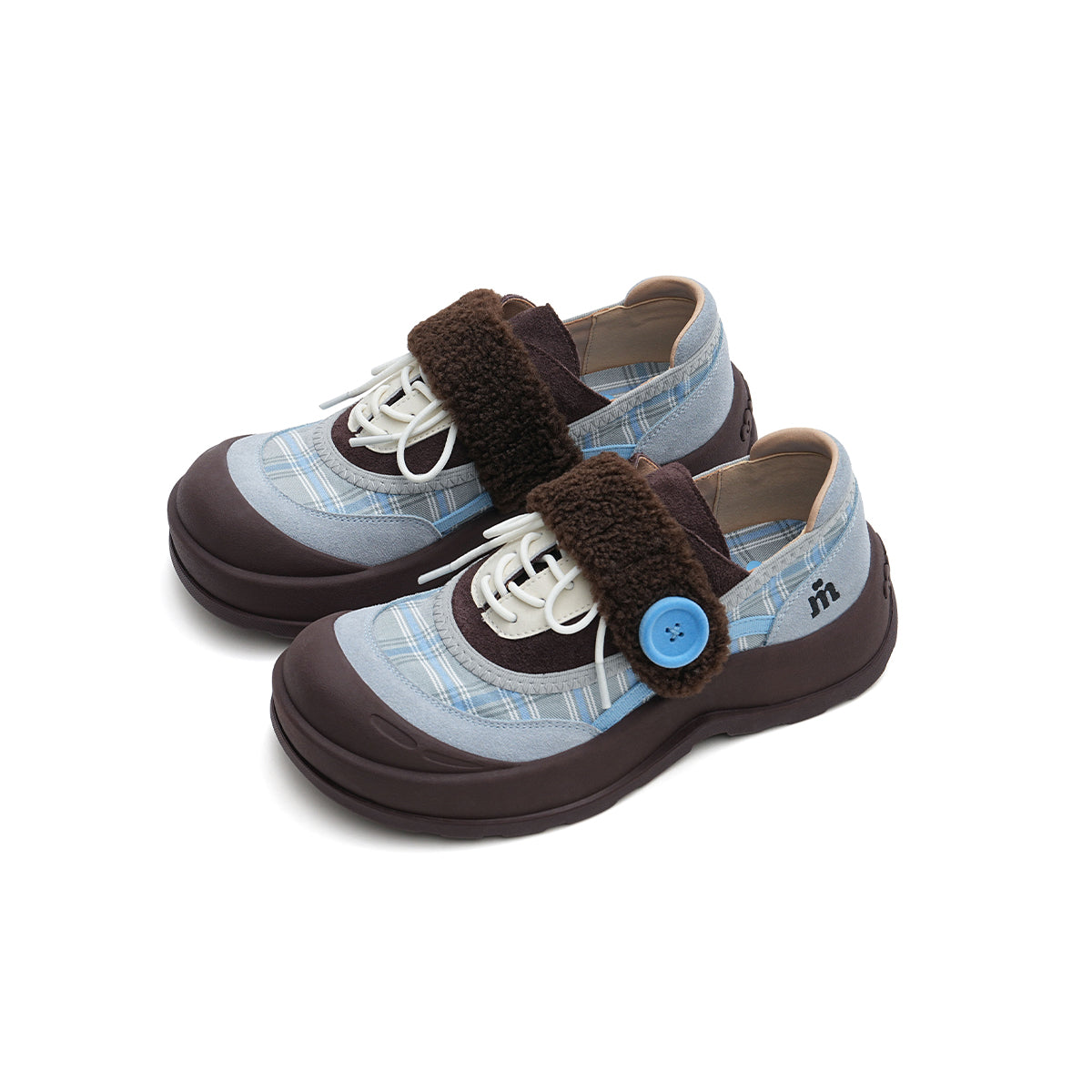 plaid strap on lace up sneakers all blue 2