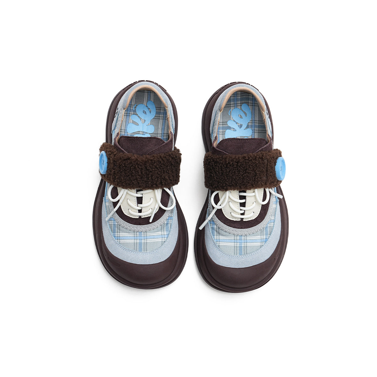 plaid strap on lace up sneakers all blue 5