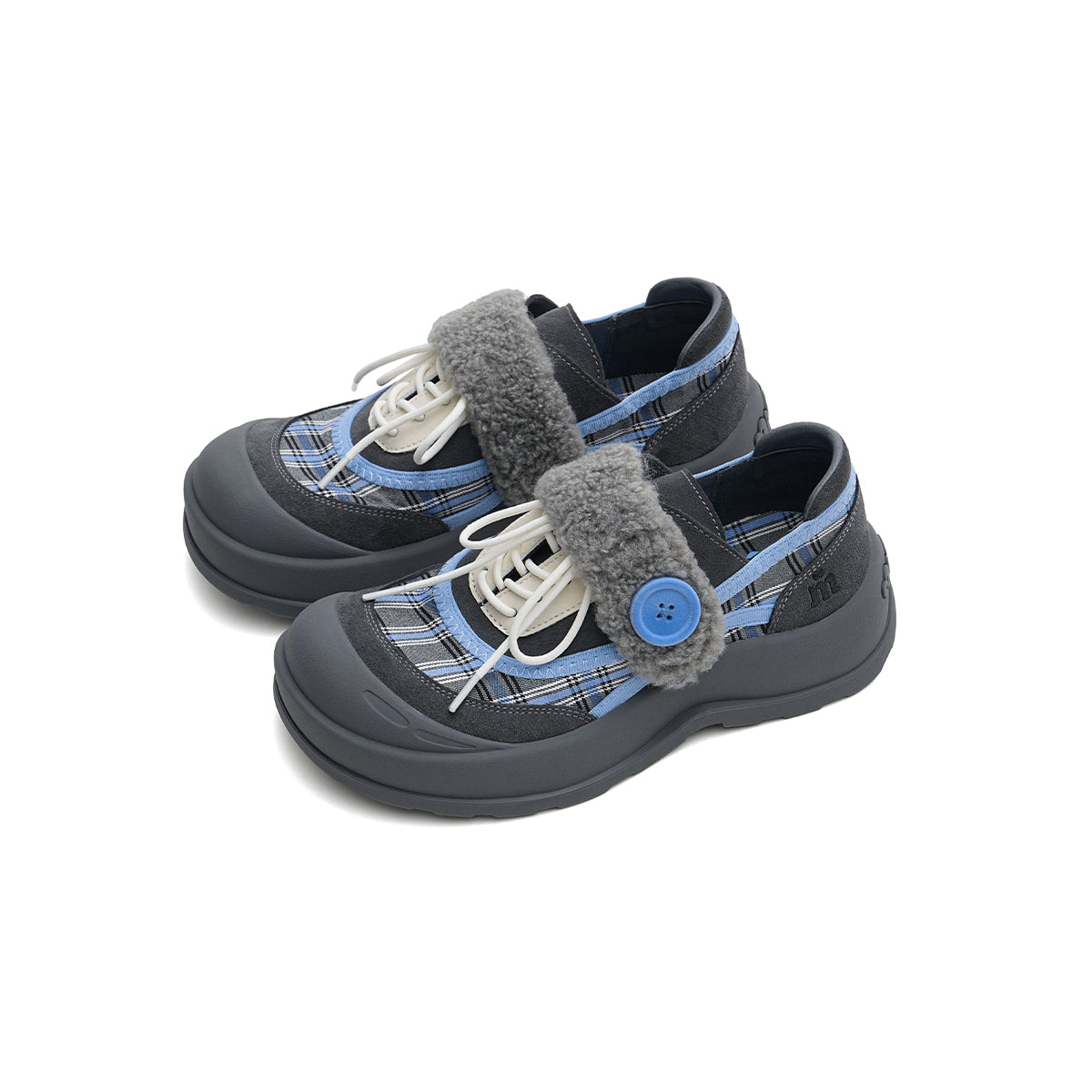 plaid strap on lace up sneakers all charcoal 2