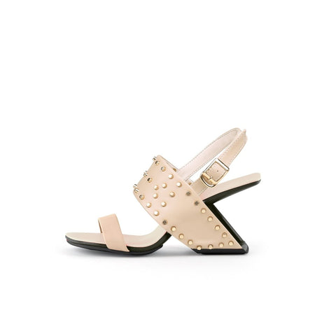 Plain Leather Studded Heel-Less Sandals