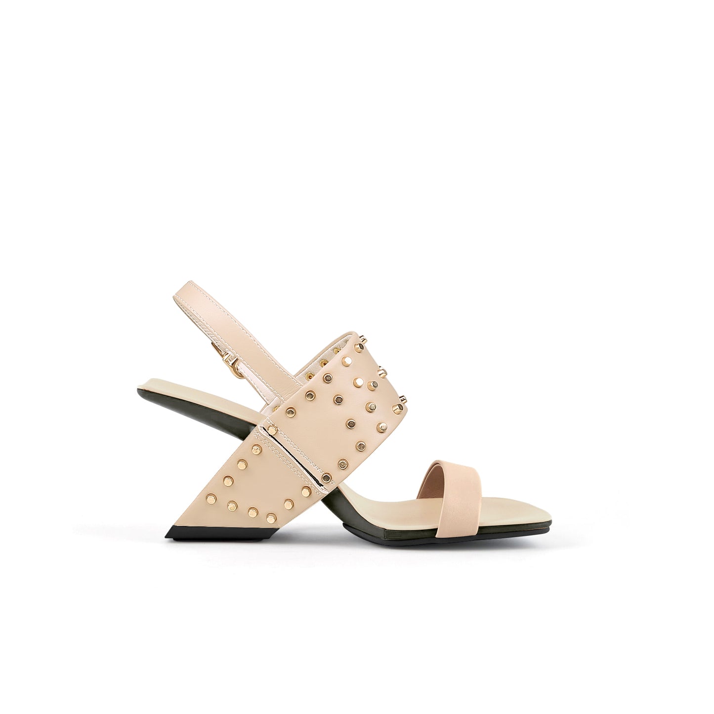 plain leather studded heelless sandals all apricot 3