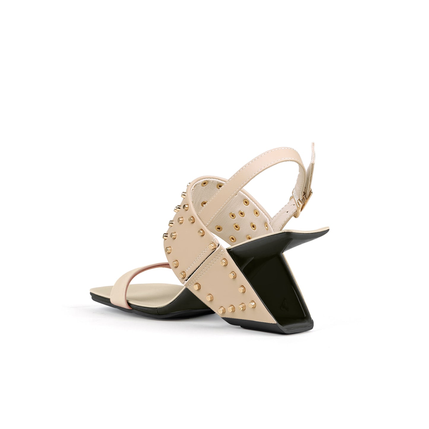 plain leather studded heelless sandals all apricot 4