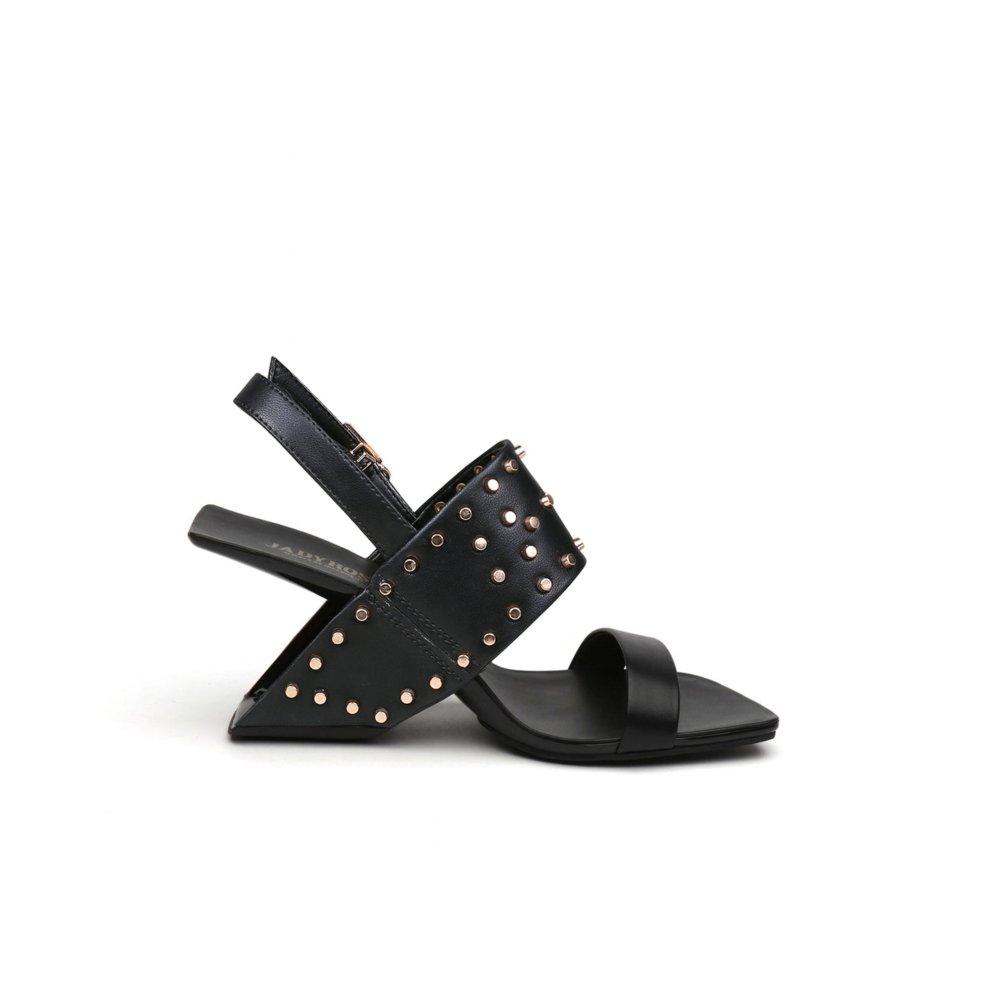 plain leather studded heelless sandals all black 3