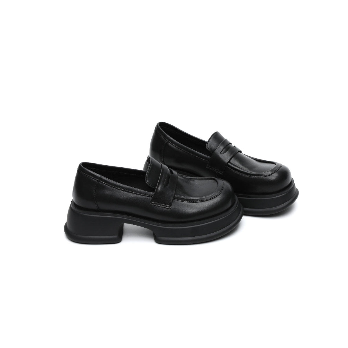 platform heeled loafers all black 2