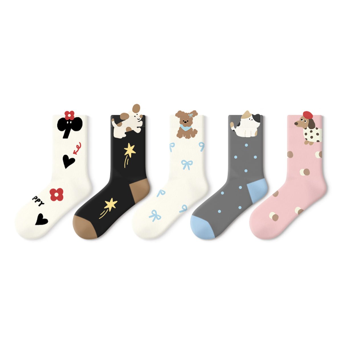 Playing Diary Cute 3D Cuff Mid - Calf Socks – Women's 5 - Pair All - Season Kawaii Set
