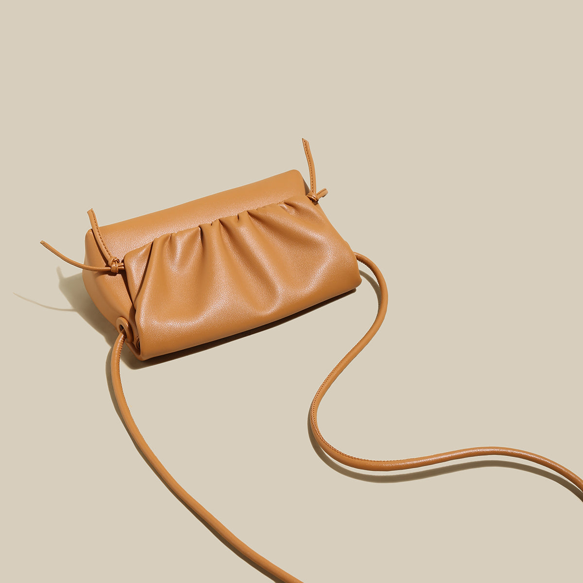 pleated semi braided leather shoulder bag camel 4