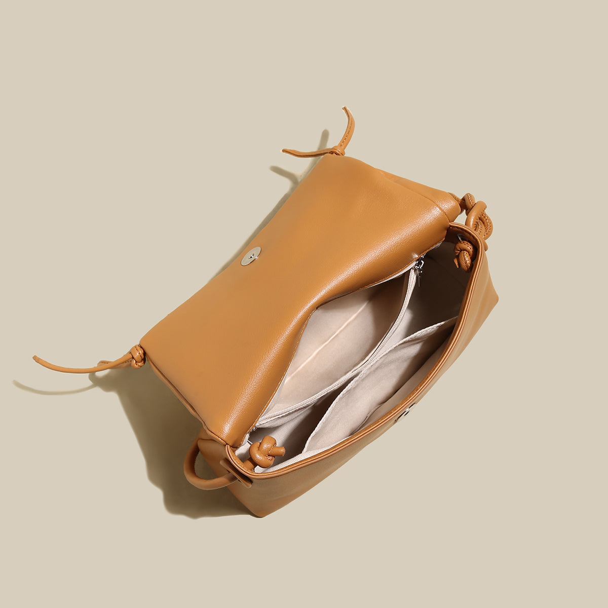 pleated semi braided leather shoulder bag camel 5