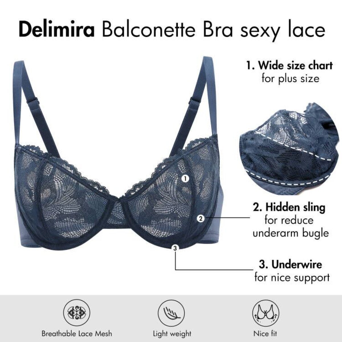 Plus Size Lace Balconette Underwire Bra