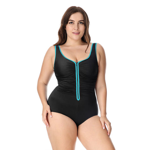 Plus Size Zip Front Tummy Control One-Piece Swimsuit
