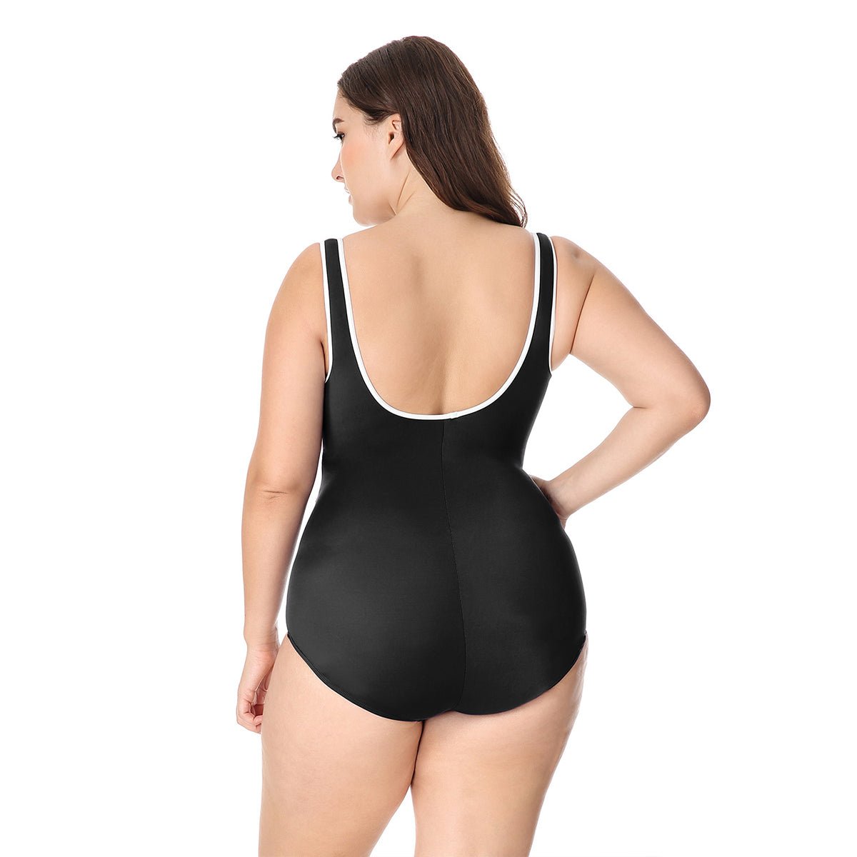 Plus Size Zip Front Tummy Control One - Piece Swimsuit