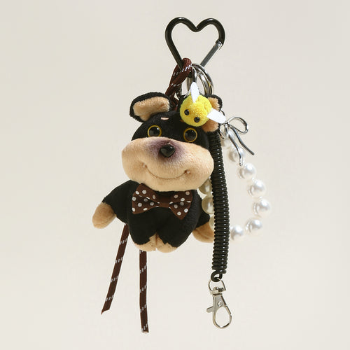 Plushy Dog Bag Charm – Dressed Puppy Plush Keychain with Carabiner Clip & Decorative Charms
