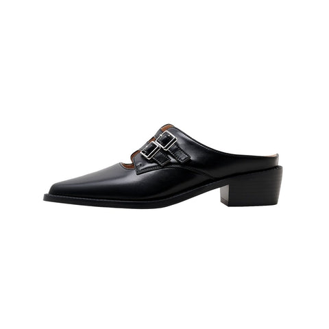 Pointed Leather Mules with Buckles