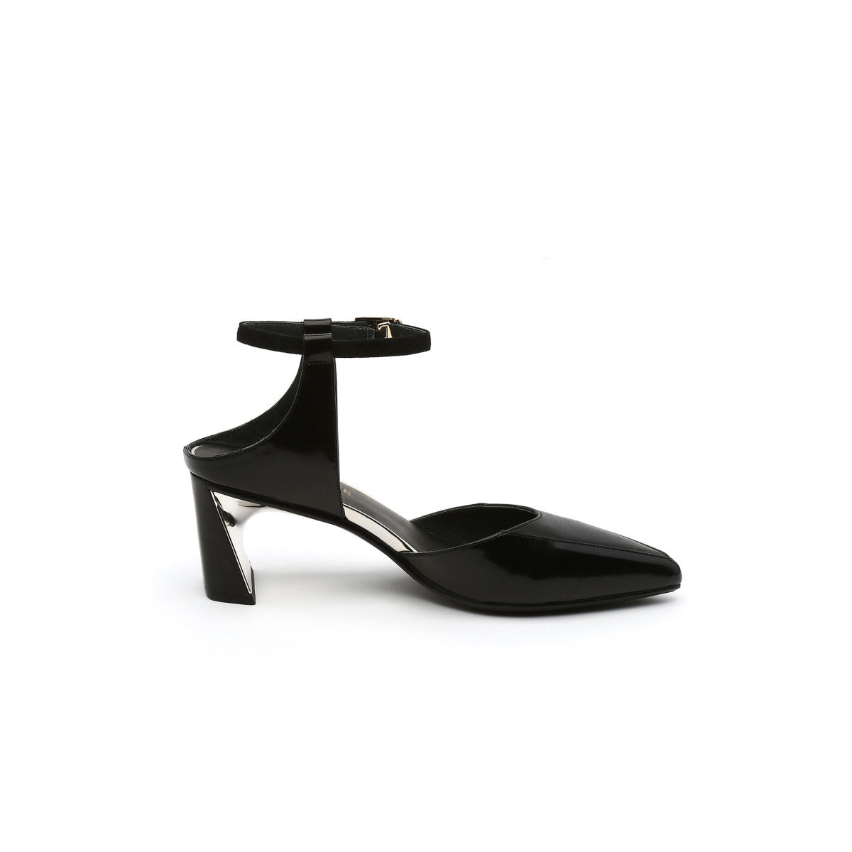 pointed toe ankle strap dorsay heels all black 4