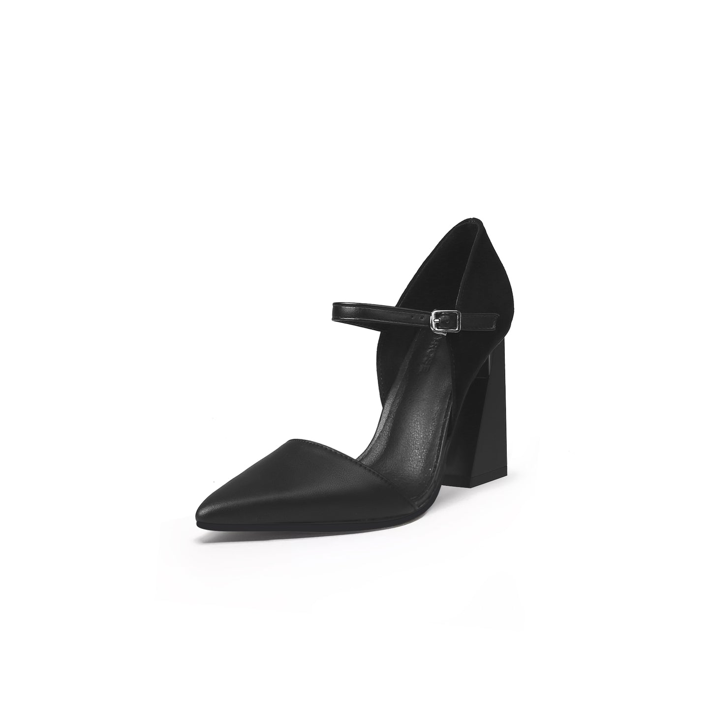 pointed toe ankle strap heel pumps all black 2