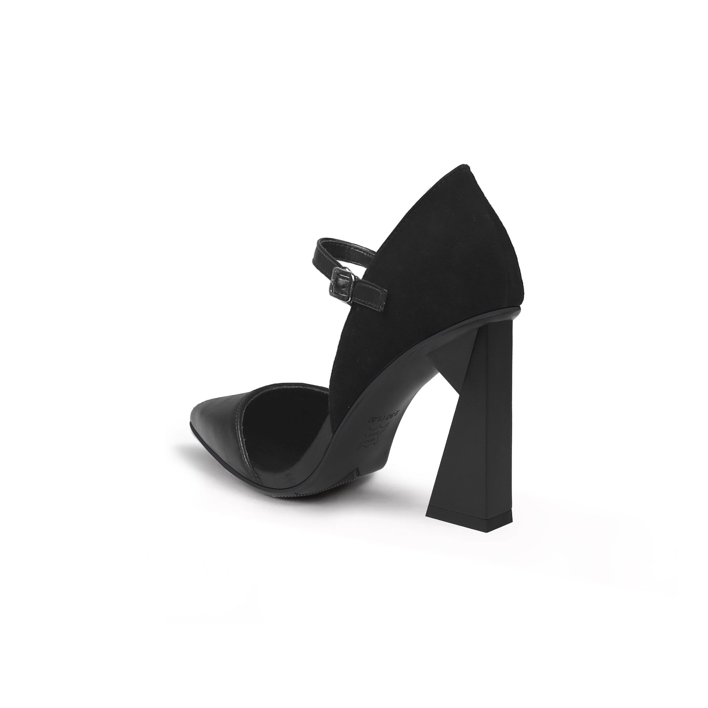 pointed toe ankle strap heel pumps all black 4