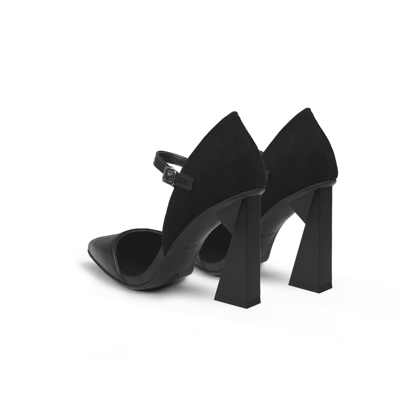 pointed toe ankle strap heel pumps all black 5