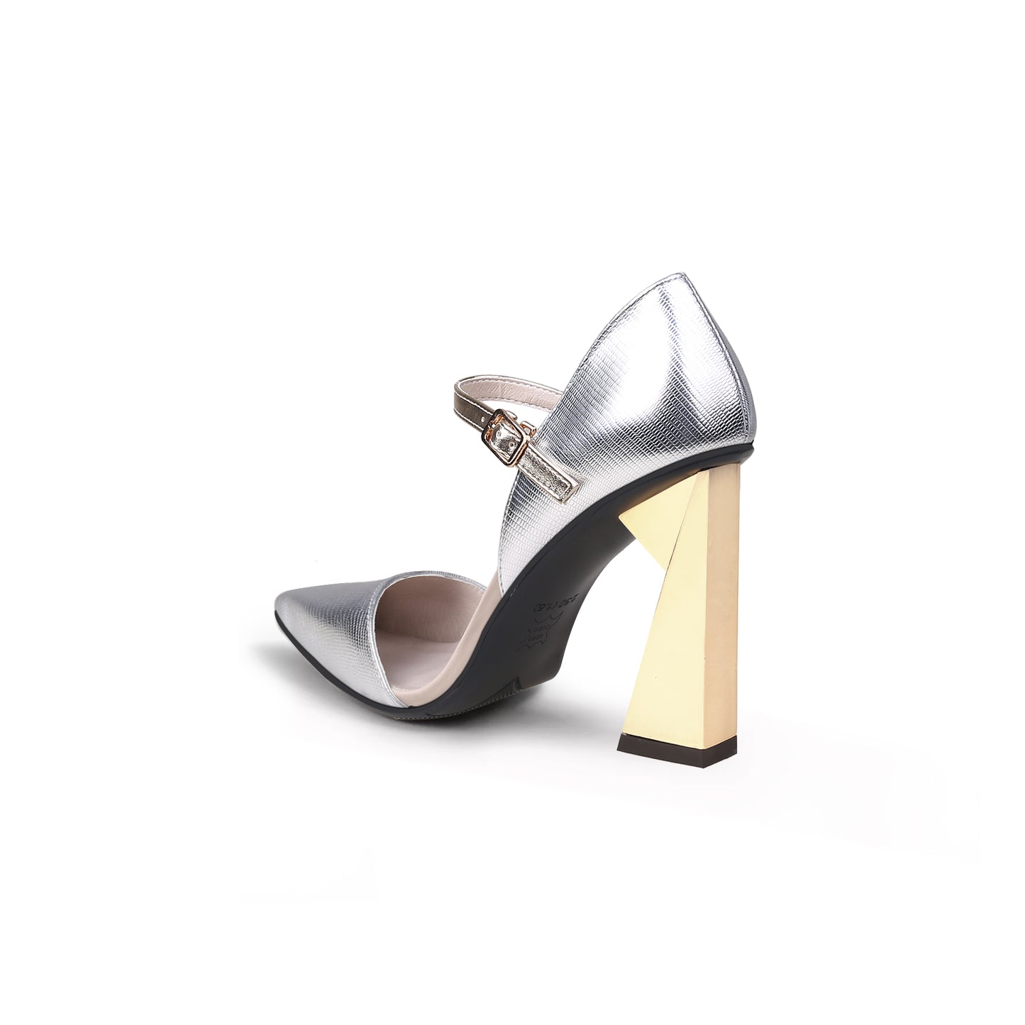pointed toe ankle strap heel pumps all silver 4