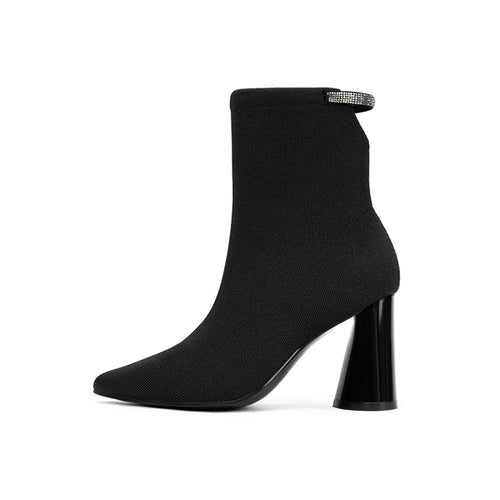 Pointed Toe Block Heel Knit Ankle Boots – Sculpted Sock Booties