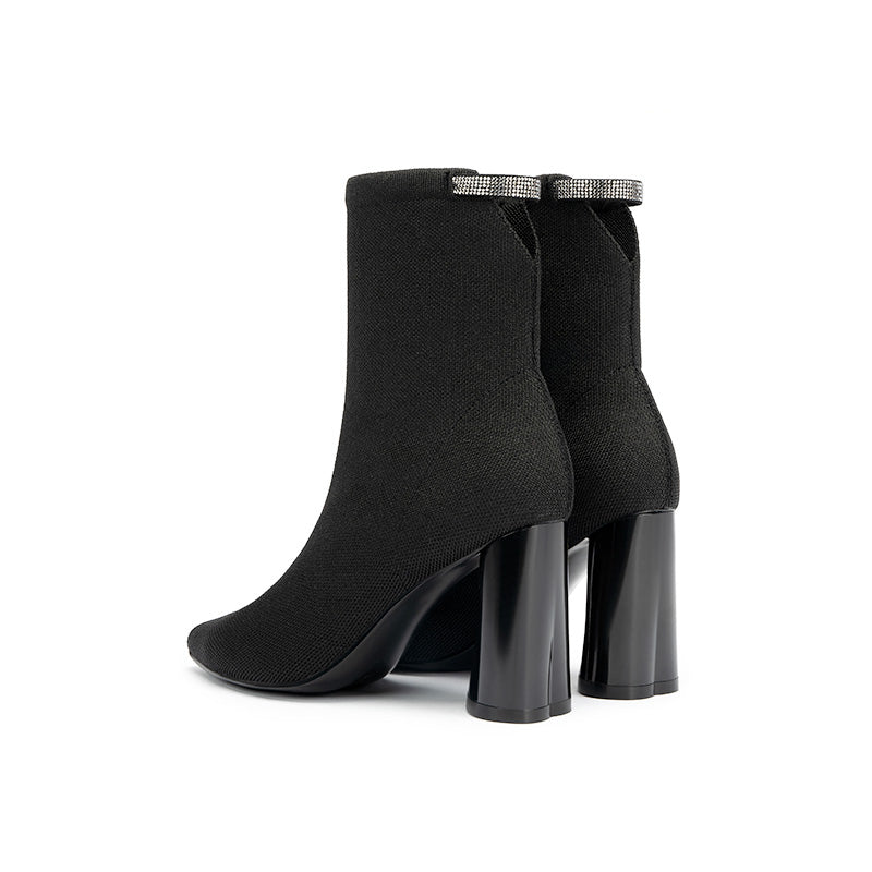 Pointed Toe Block Heel Knit Ankle Boots – Sculpted Sock Booties