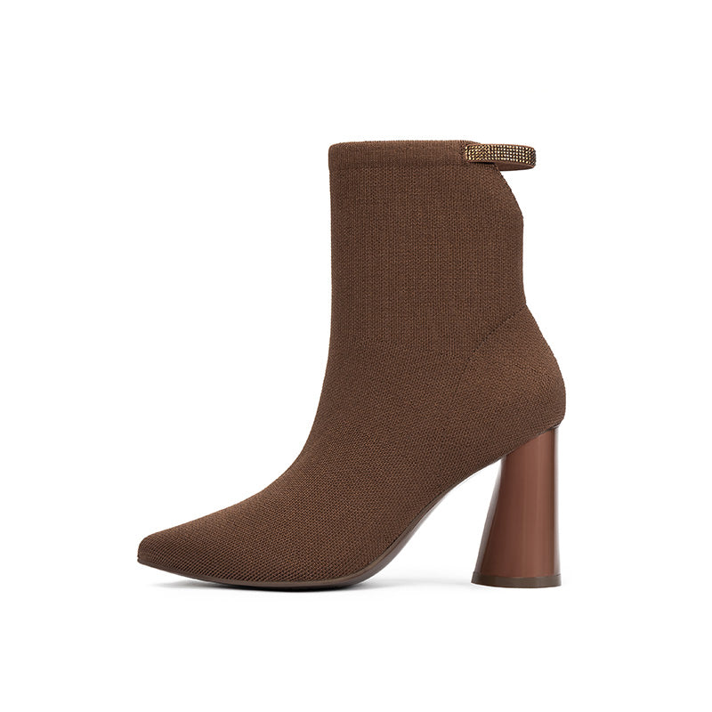Pointed Toe Block Heel Knit Ankle Boots – Sculpted Sock Booties