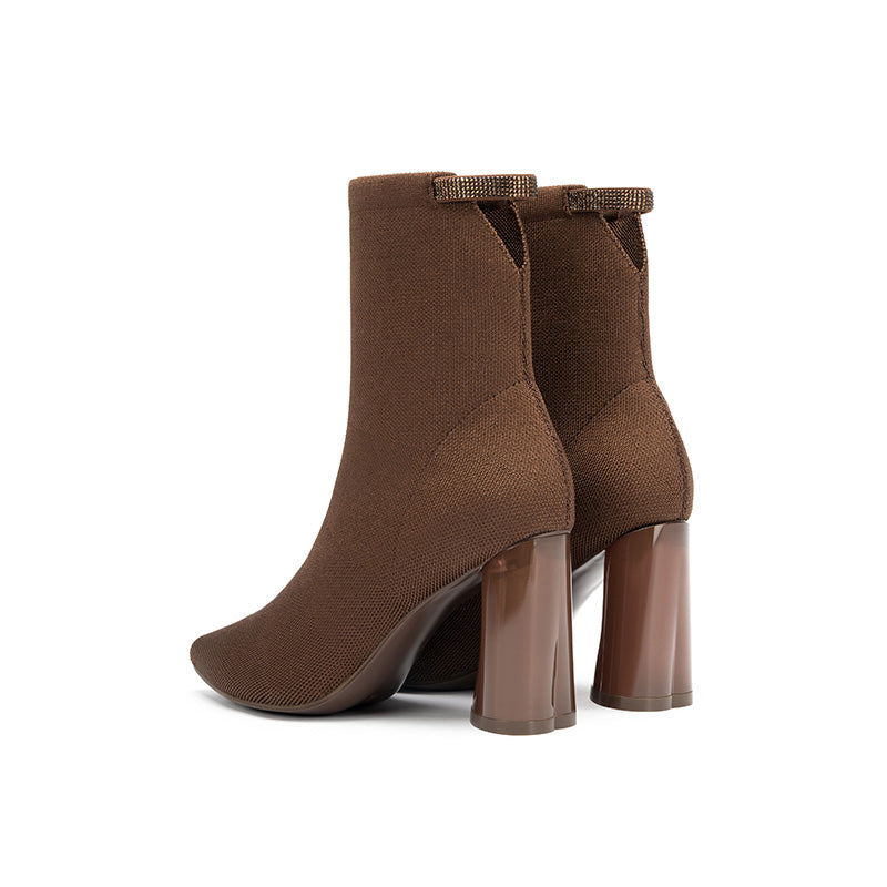 Pointed Toe Block Heel Knit Ankle Boots – Sculpted Sock Booties