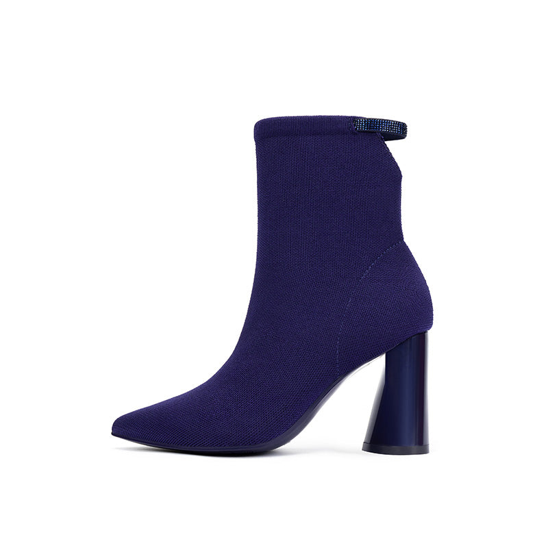 Pointed Toe Block Heel Knit Ankle Boots – Sculpted Sock Booties