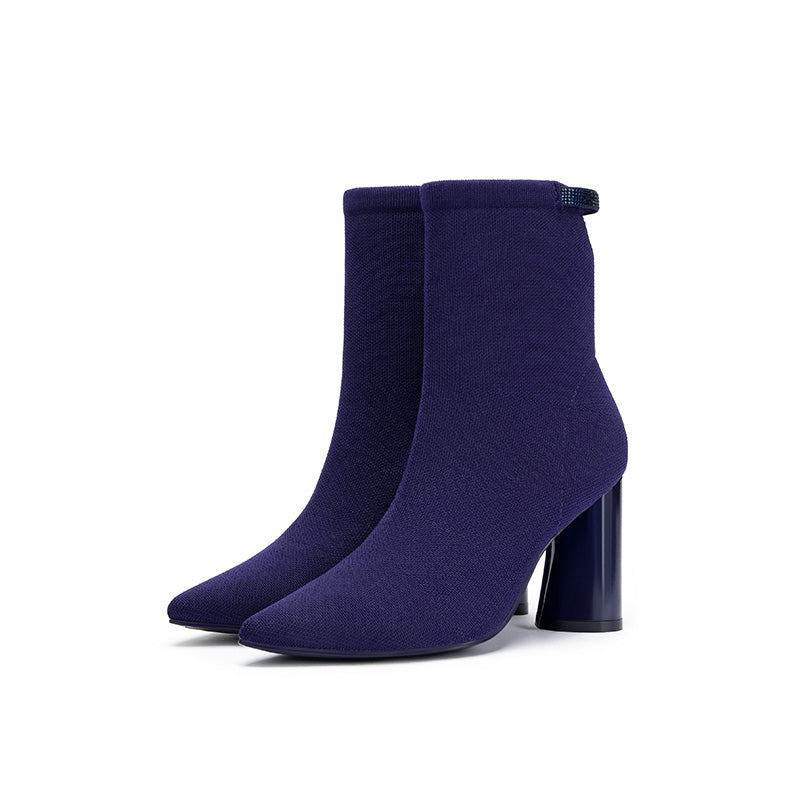 Pointed Toe Block Heel Knit Ankle Boots – Sculpted Sock Booties
