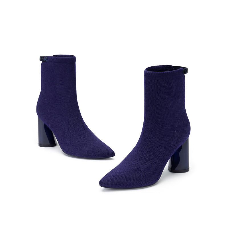 Pointed Toe Block Heel Knit Ankle Boots – Sculpted Sock Booties