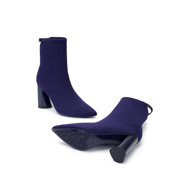 Pointed Toe Block Heel Knit Ankle Boots – Sculpted Sock Booties