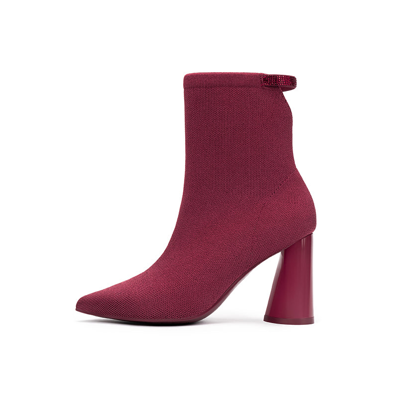 Pointed Toe Block Heel Knit Ankle Boots – Sculpted Sock Booties