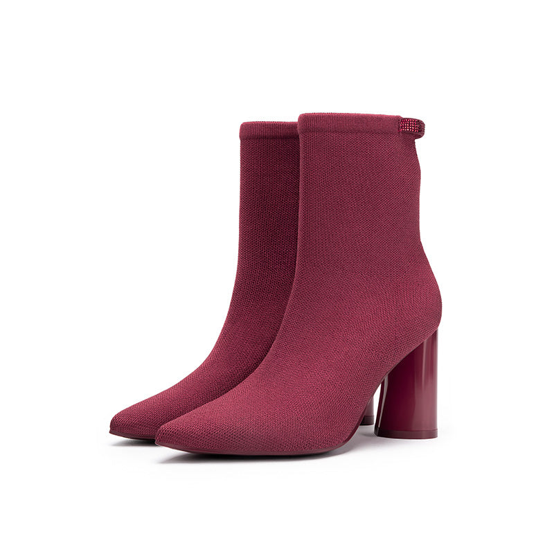 Pointed Toe Block Heel Knit Ankle Boots – Sculpted Sock Booties