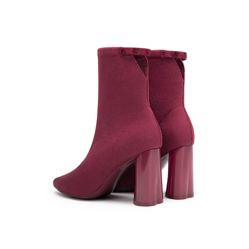 Pointed Toe Block Heel Knit Ankle Boots – Sculpted Sock Booties
